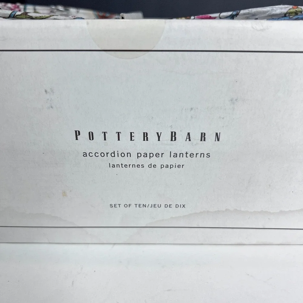 Pottery Barn Accordion Paper Lantern Shade Set Of 10 Rectangle Floral Red Blue